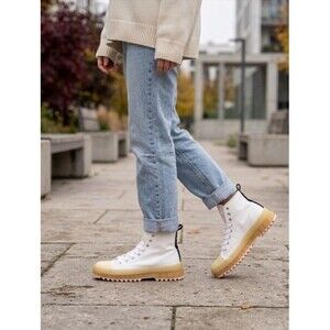 ZARA Womens Canvas High Top Sneakers White Gum Sole Lug Platform Boots Sz 10 NEW